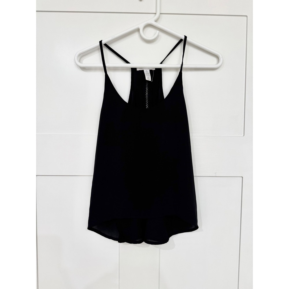 Ambiance Apparel Black Racerback Tank Top Crochet Lace Back High Low Small